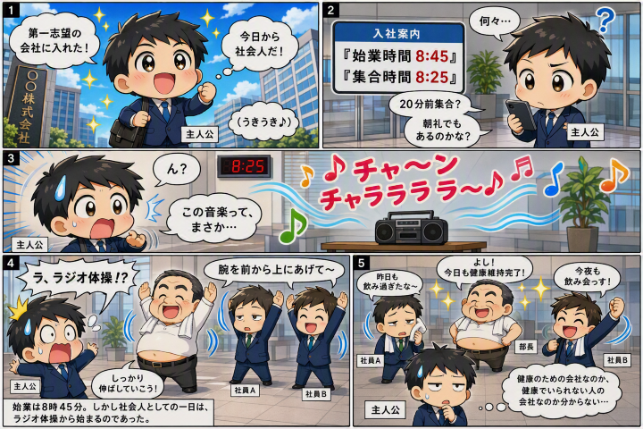 始業前にラジオ体操がある会社